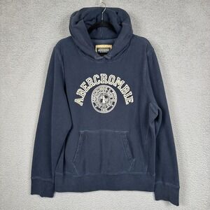 VTG‎ Abercrombie Hoodie Mens XXL Blue Preppy Grunge Distressed Gym Y2K Faded